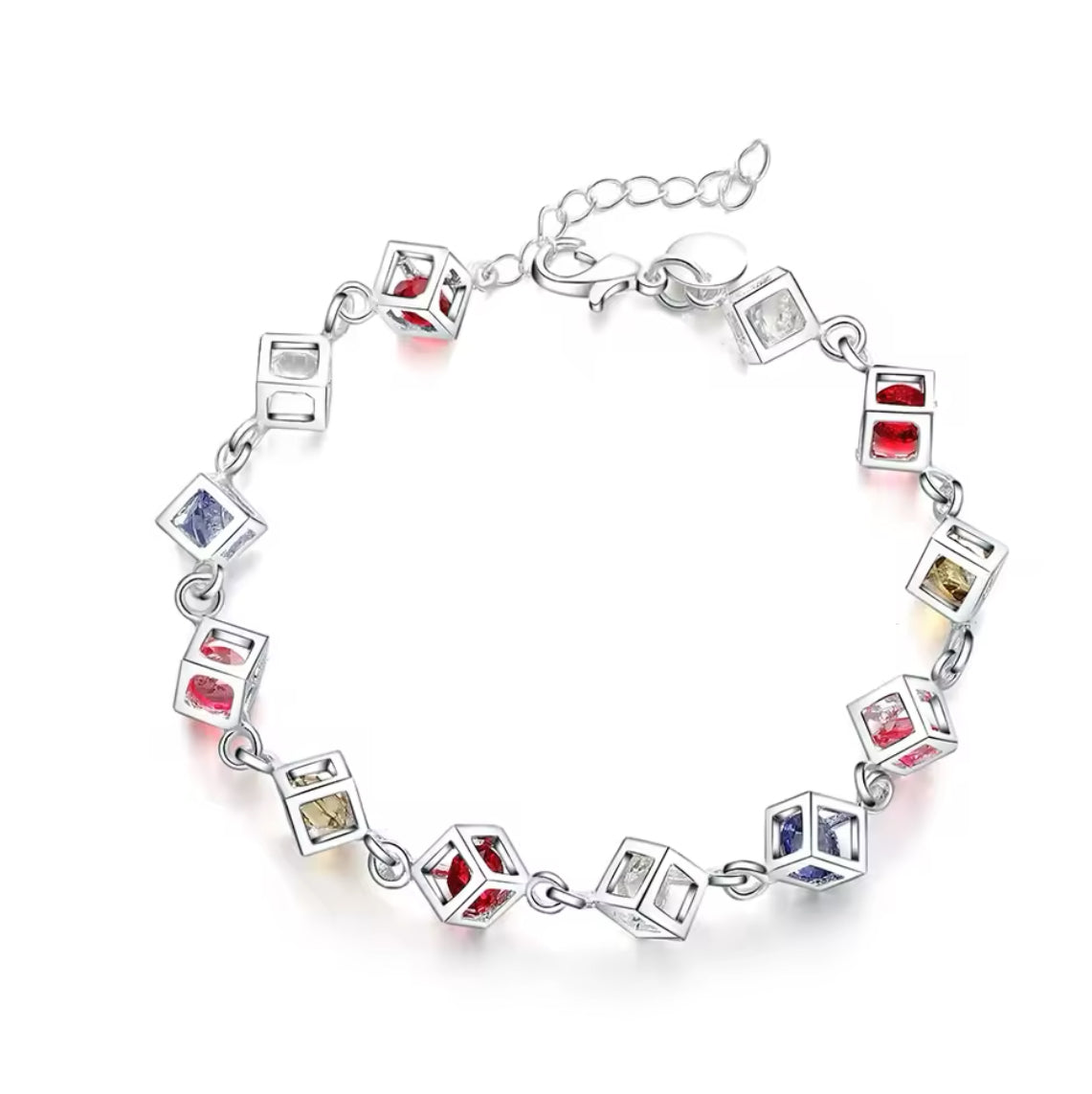 Bracelet Femme Plaqué Argent, Cubes Colorés