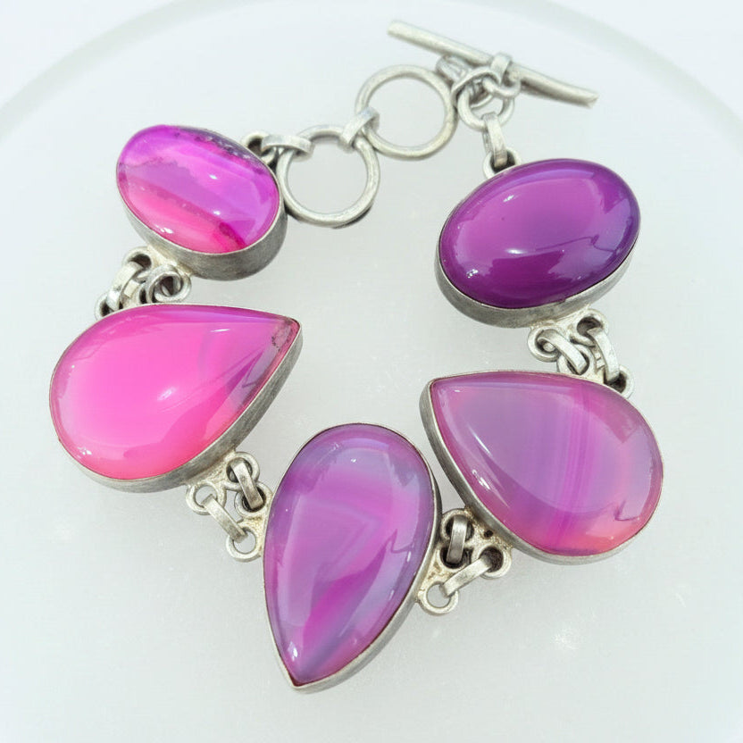 Bracelet Femme en Argent 925, Jaspe Agate Rose