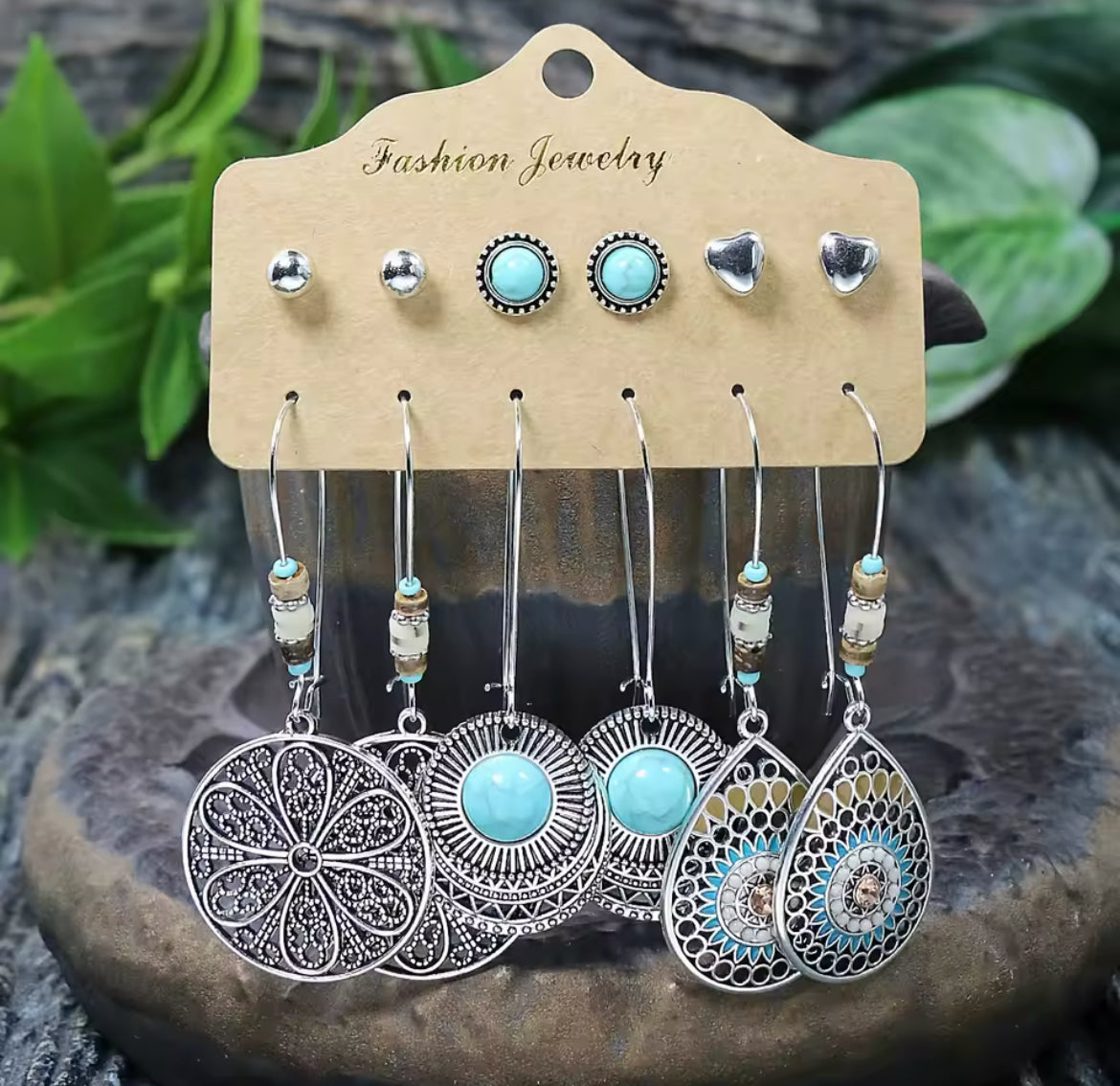 Conjunto 6 Brincos Boho Turquesa
