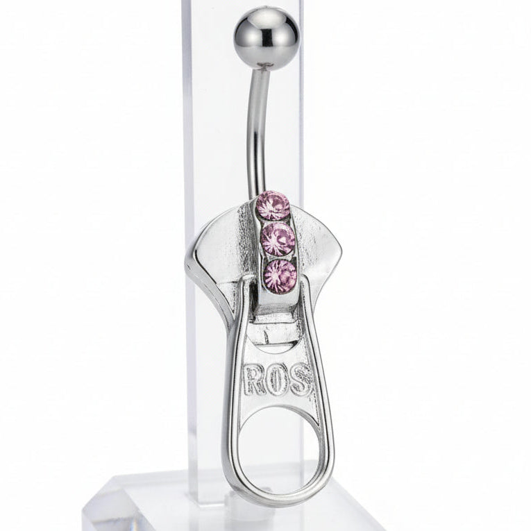 Piercing de nombril en acier inoxydable, fermeture éclair