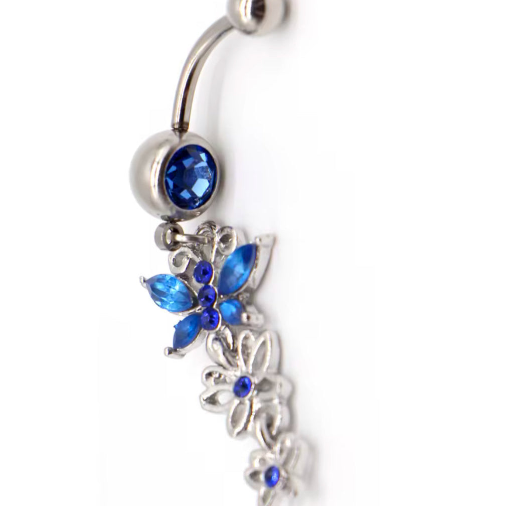 Piercing de nombril en acier inoxydable, papillon bleu