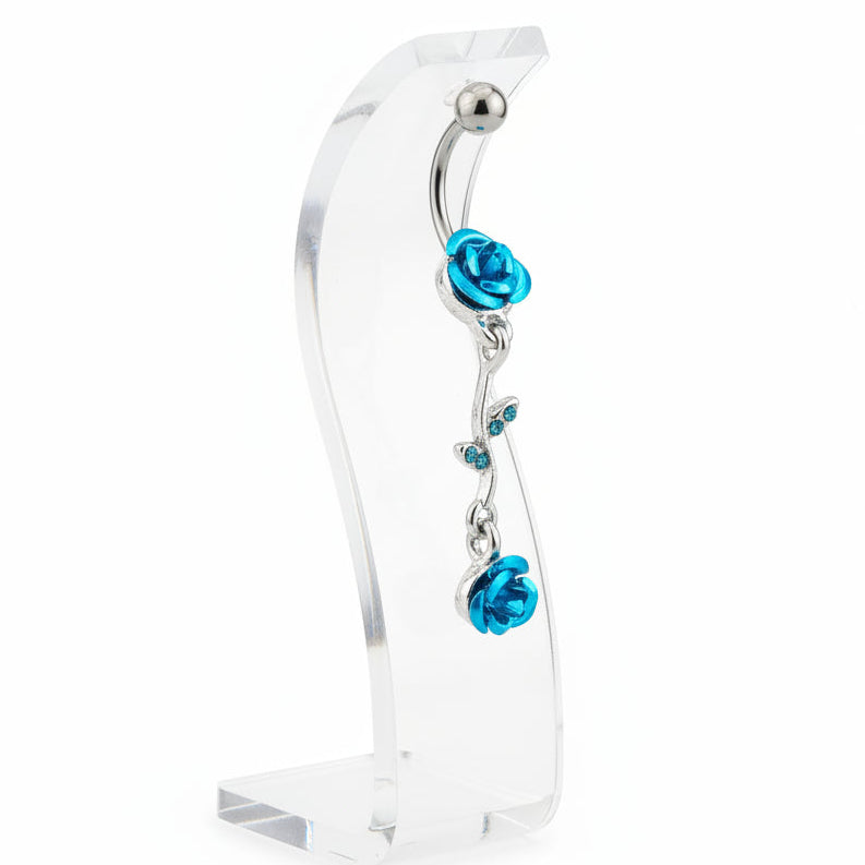 Piercing de nombril en acier inoxydable, rose bleu