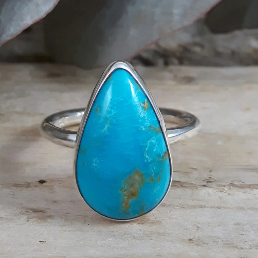 Anel de Senhora em Prata com Pedra Natural Calcita Azul T= 6