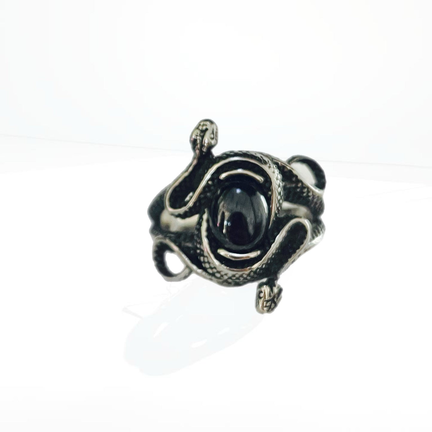 Anel de Homem em Aço Inoxidável, Cobra Onix Preta