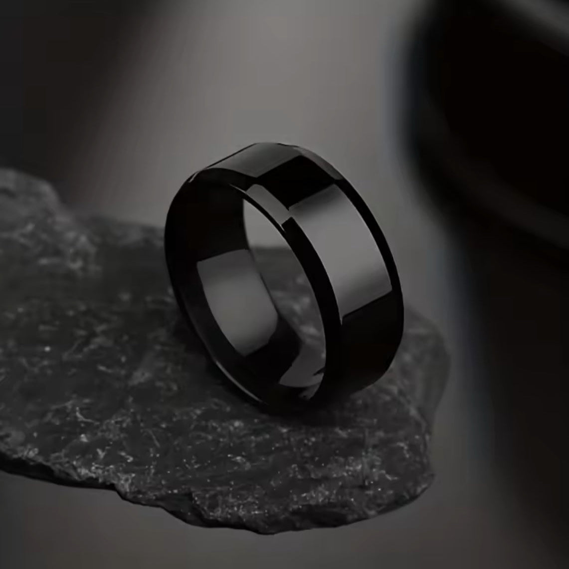Bague en acier inoxydable, noir brillant T=9