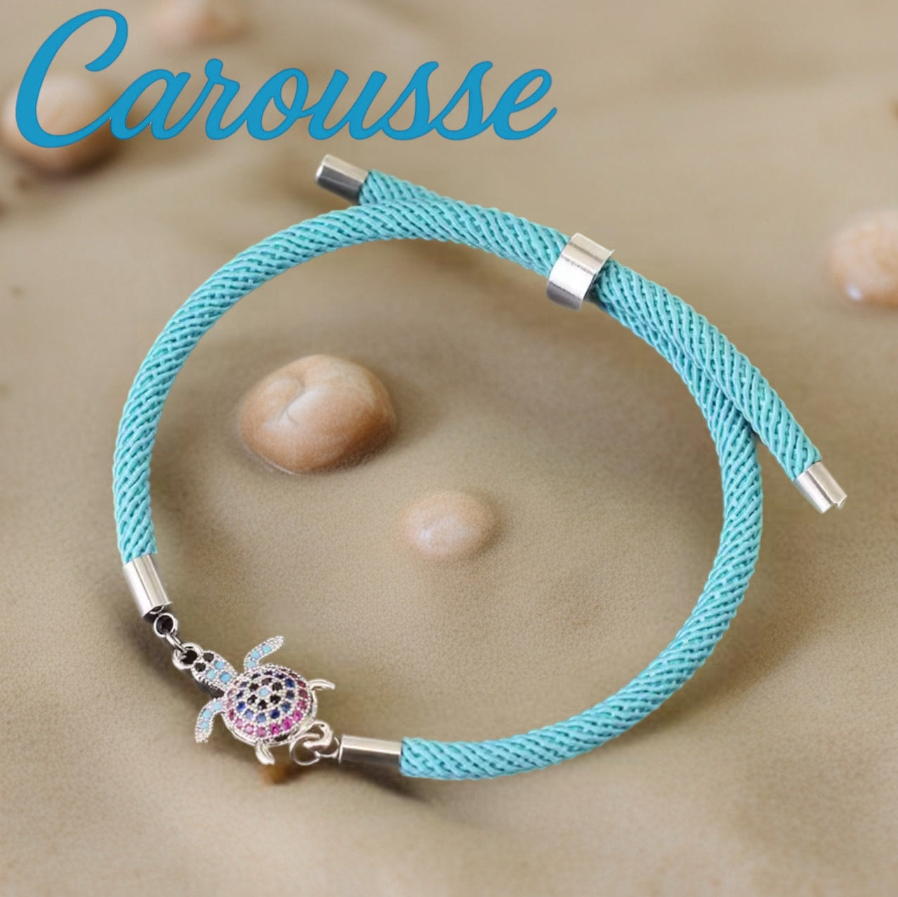Bracelet Tortue Cordon et Chaîne Bleu Ajustable