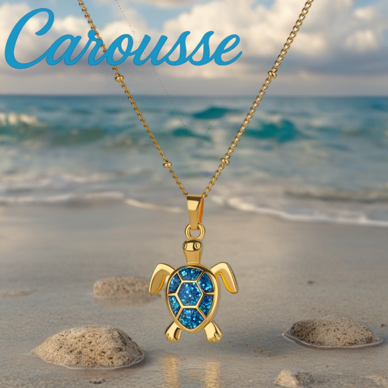 Colar de Senhora com Pingente de Tartaruga Azul em Aço Inoxidável