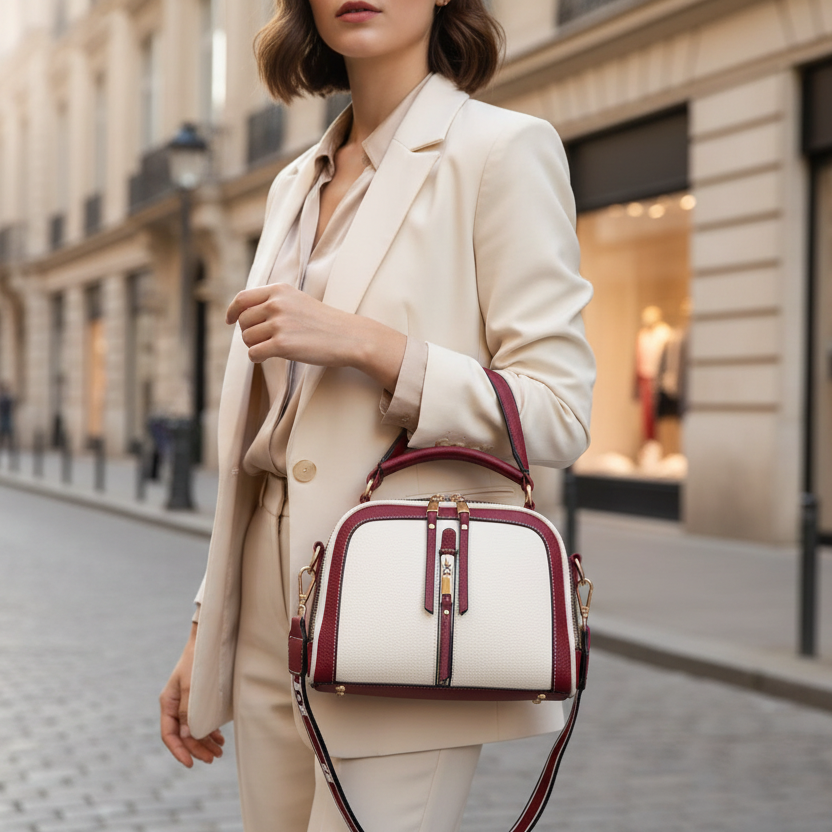 Mala Crossbody Urban Chic – Contraste Bordeaux & White