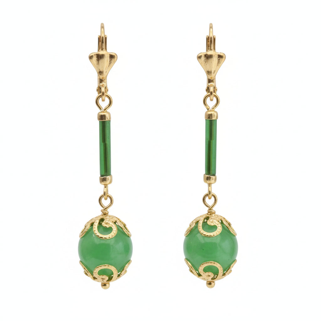 Brinco de Senhora em Ouro Laminado 14K com Pedras de Peridoto