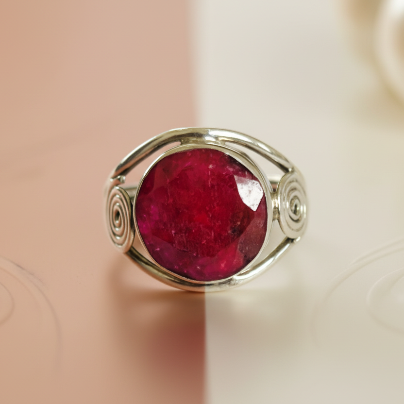 Bague en Argent 925 avec Pierre Naturelle Corail T=7.75