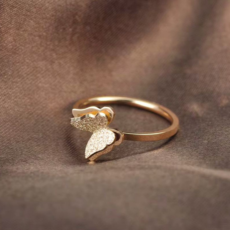 Bague Femme en Acier Inoxydable, JeMango Papillon 3D T=9