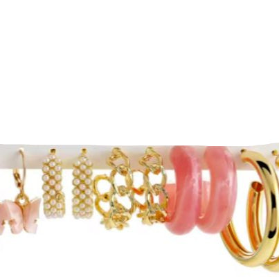 Conjunto de Argolas em Fantasia, 5 Pares (Rosa)