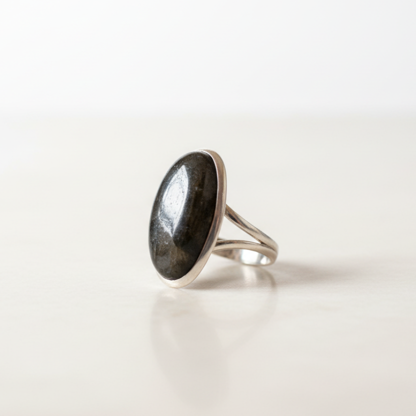 Bague en Argent avec Pierre Naturelle Labradorite T:8,5