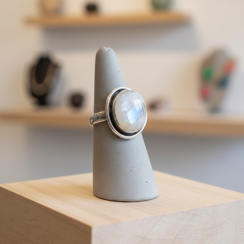 Bague en argent avec pierre naturelle lune T:6,25