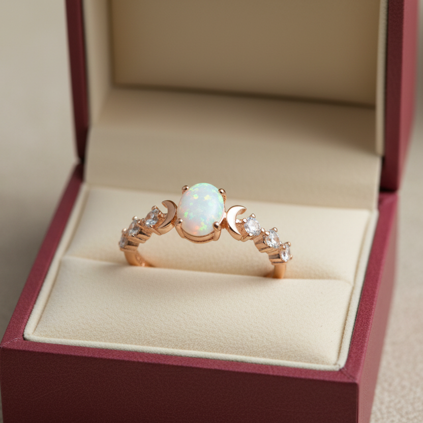 Bague pour femme, opale de feu blanche