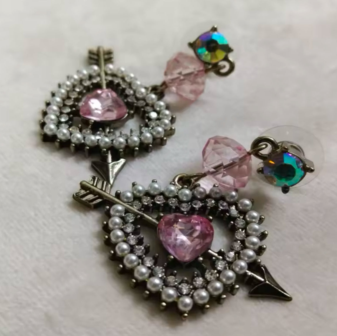 Boucles d'oreilles pour femme, strass Cœur Flèche