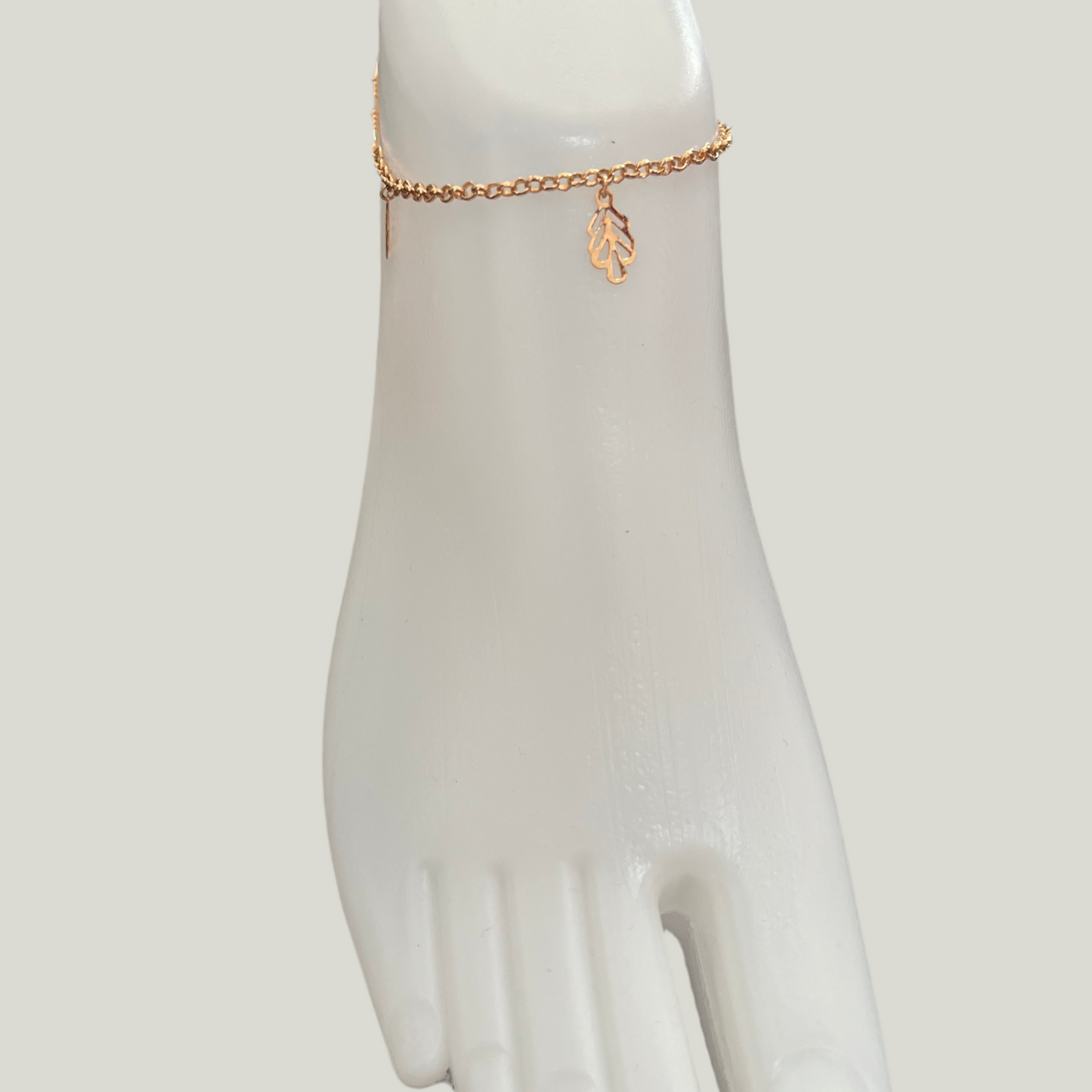 Pulseira Tornozelo de Senhora em Ouro Laminado 10K, Folha