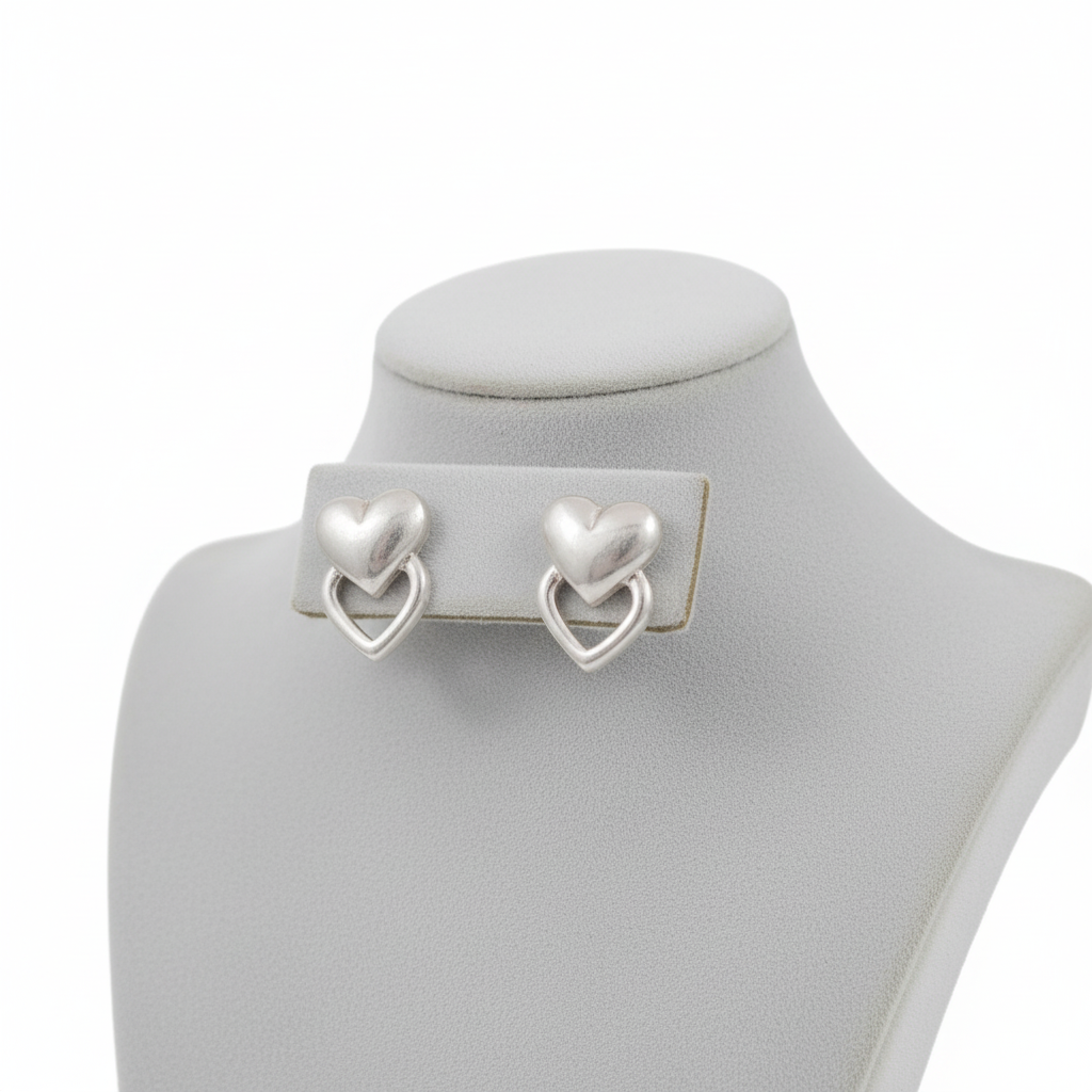 Boucles d'oreilles pour femme en argent 925, deux cœurs