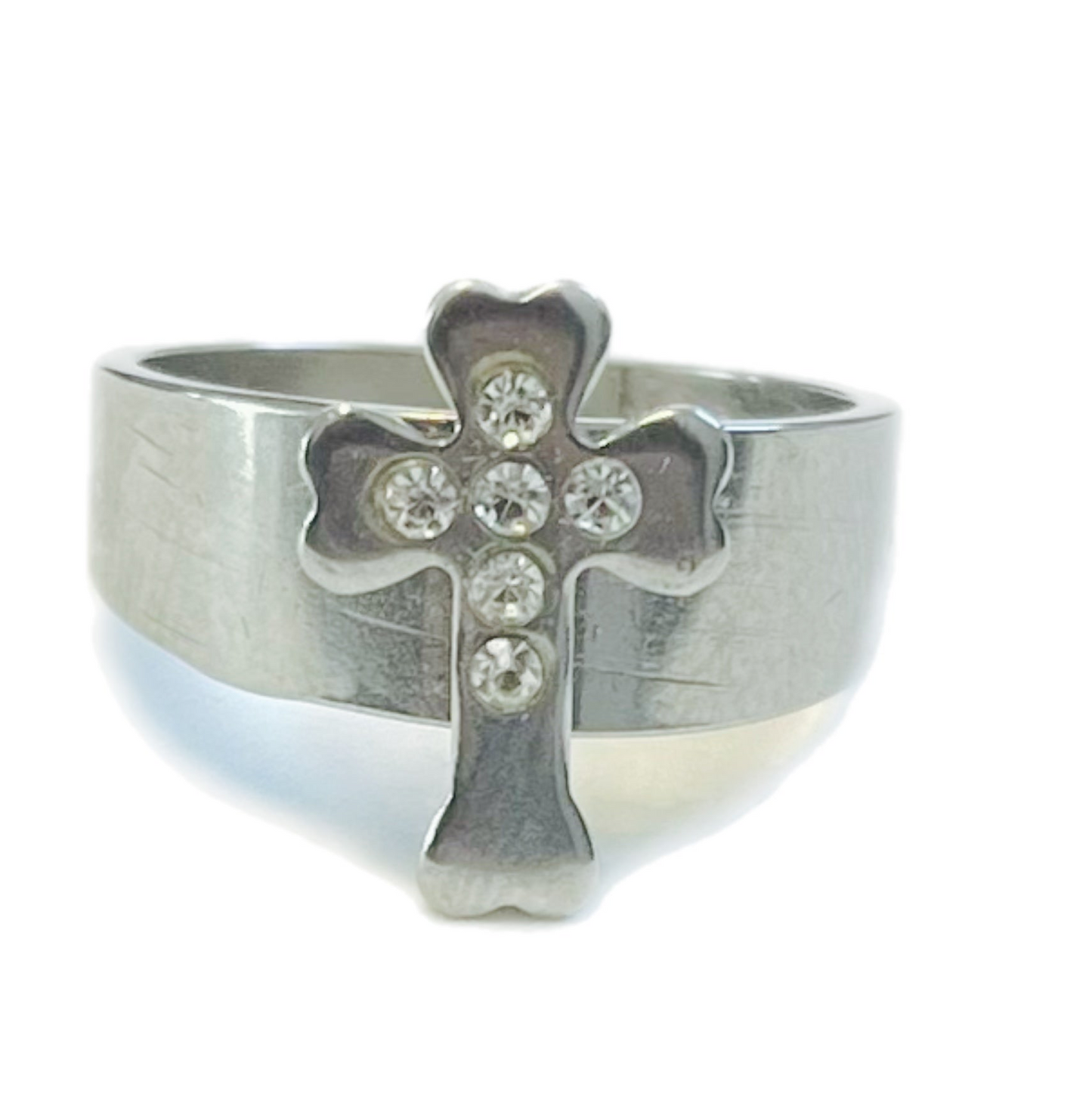 Anel de Criança em Aço Inoxidável, Cruz com Zircónias T= 5