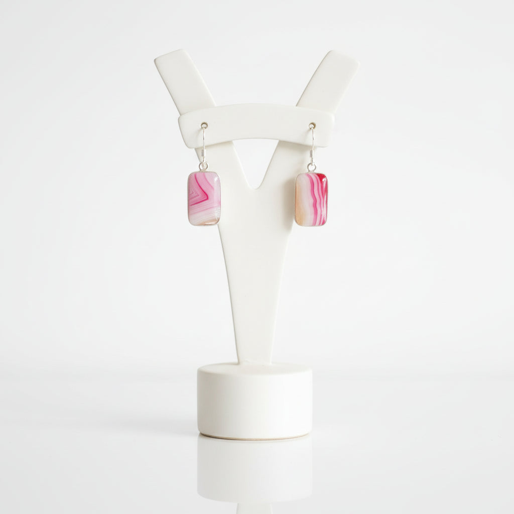 Boucles d'oreilles pour femme en argent avec pierre d'agate rose