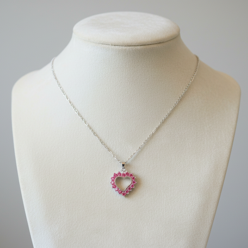 Collier enfant, Cœur Zirconium Rose