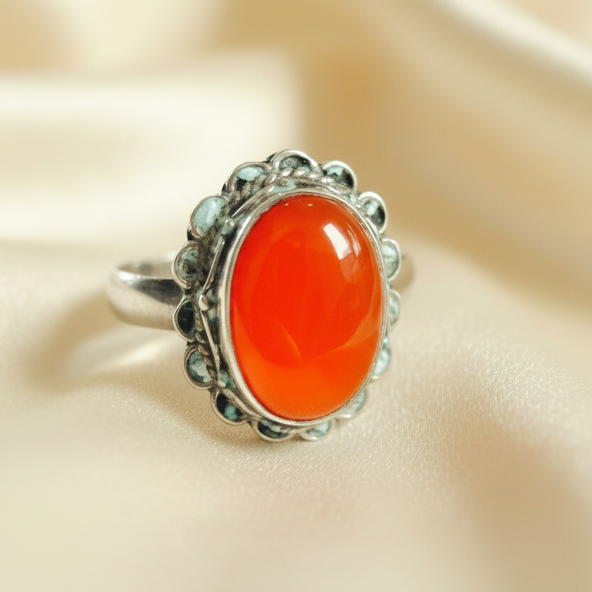 Bague en Argent avec Pierre Naturelle Cornaline T: 8,75