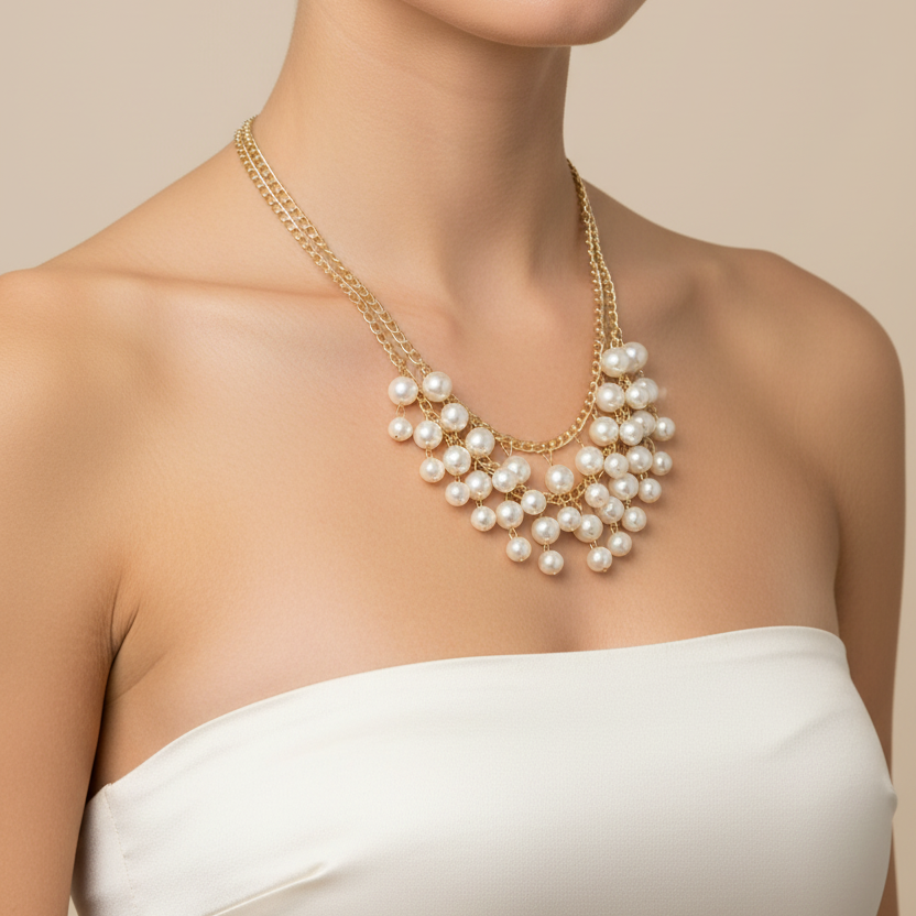 Collier pendant pour femme avec perles blanches