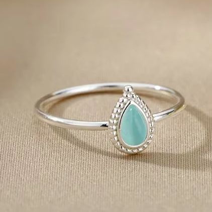 Anel de Senhora em Aço Inoxidável, Gota de Água com Opala Azul