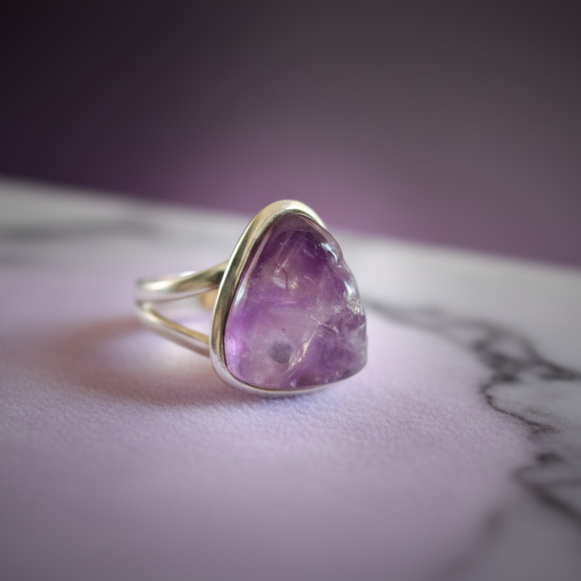 Bague en argent avec pierre naturelle améthyste T:8,25