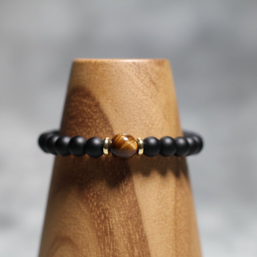 Pulseira "Foco & Proteção" – Ónix Mate e Olho de Tigre