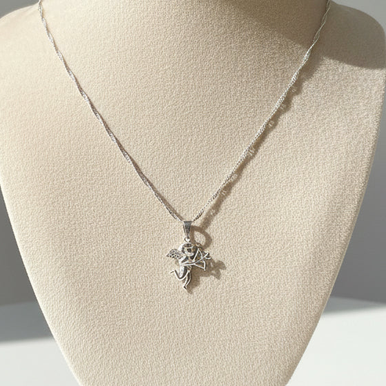 Collier pour femme en argent 925 avec pendentif Cupidon