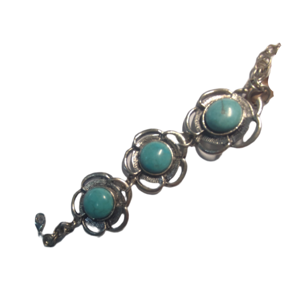Pulseira de Senhora em Prata, Flor Turquesa