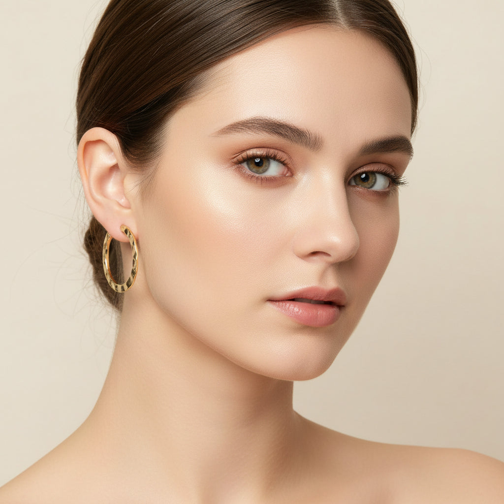Argolas de Senhora em Ouro Laminado Marteladas 10k