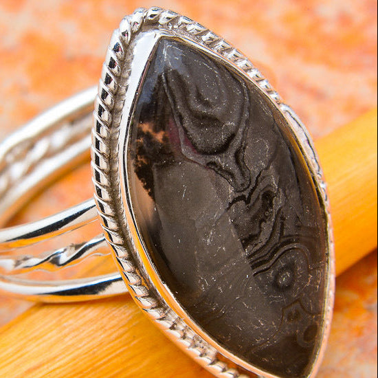 Bague en argent 925 avec pierre naturelle shungite T:8,25