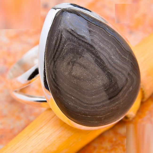 Bague en argent avec pierre naturelle psilomelane T:8