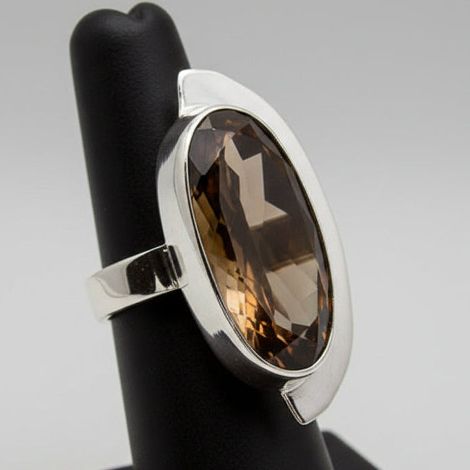 Bague en argent avec pierre naturelle Quartz Fumé T:10