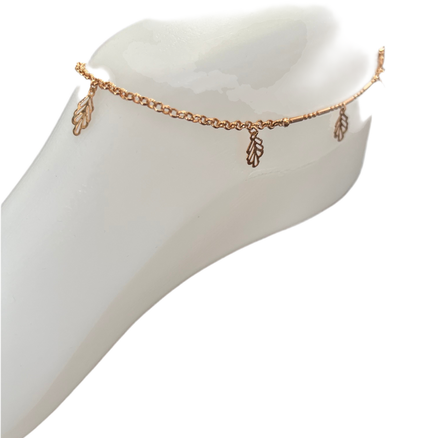 Pulseira Tornozelo de Senhora em Ouro Laminado 10K, Folha