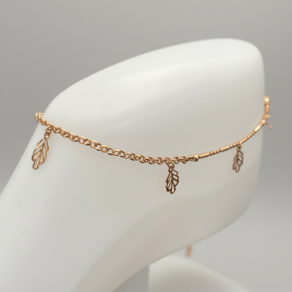 Pulseira Tornozelo de Senhora em Ouro Laminado 10K, Folha