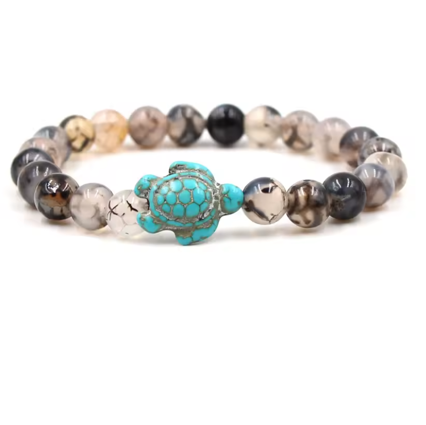 Pulseira com Pedras Ágata com veios de Dragão, Tartaruga