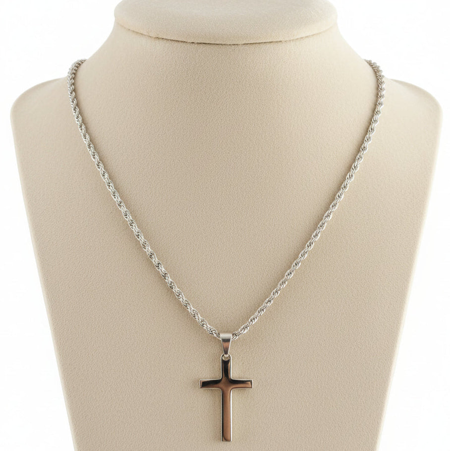 Collier pour homme en acier inoxydable, Pendentif Croix
