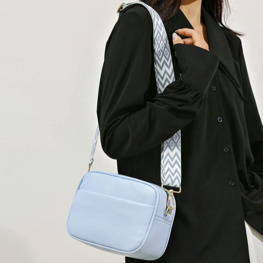 Bolsa CrossBody de Senhora em Couro Pu com Duas Alças, Azul