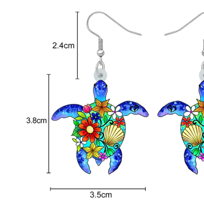 Brincos de Senhora em Aço Inoxidável com Tartaruga em Acrílico