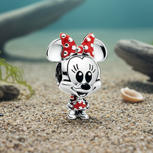 925 Silver Bead, Minnie Mouse with Polka Dot Dress and Bow
