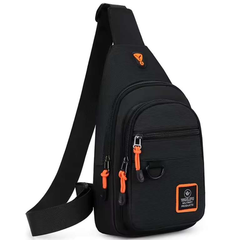 Bolsa Crossbody Masculina Oxford Impermeável – Black & Orange Edition