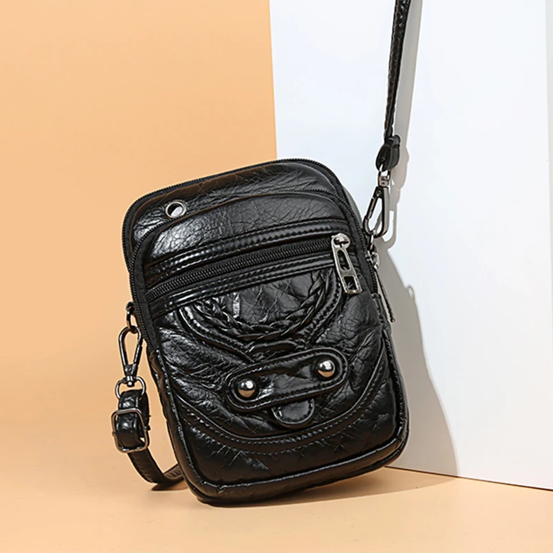 Bolsa Pequena de Senhora em Couro PU Macio, Tipo Crossbody Preta