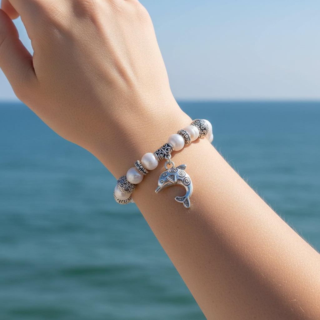 Bracelet pour femme en argent, perles Dauphin