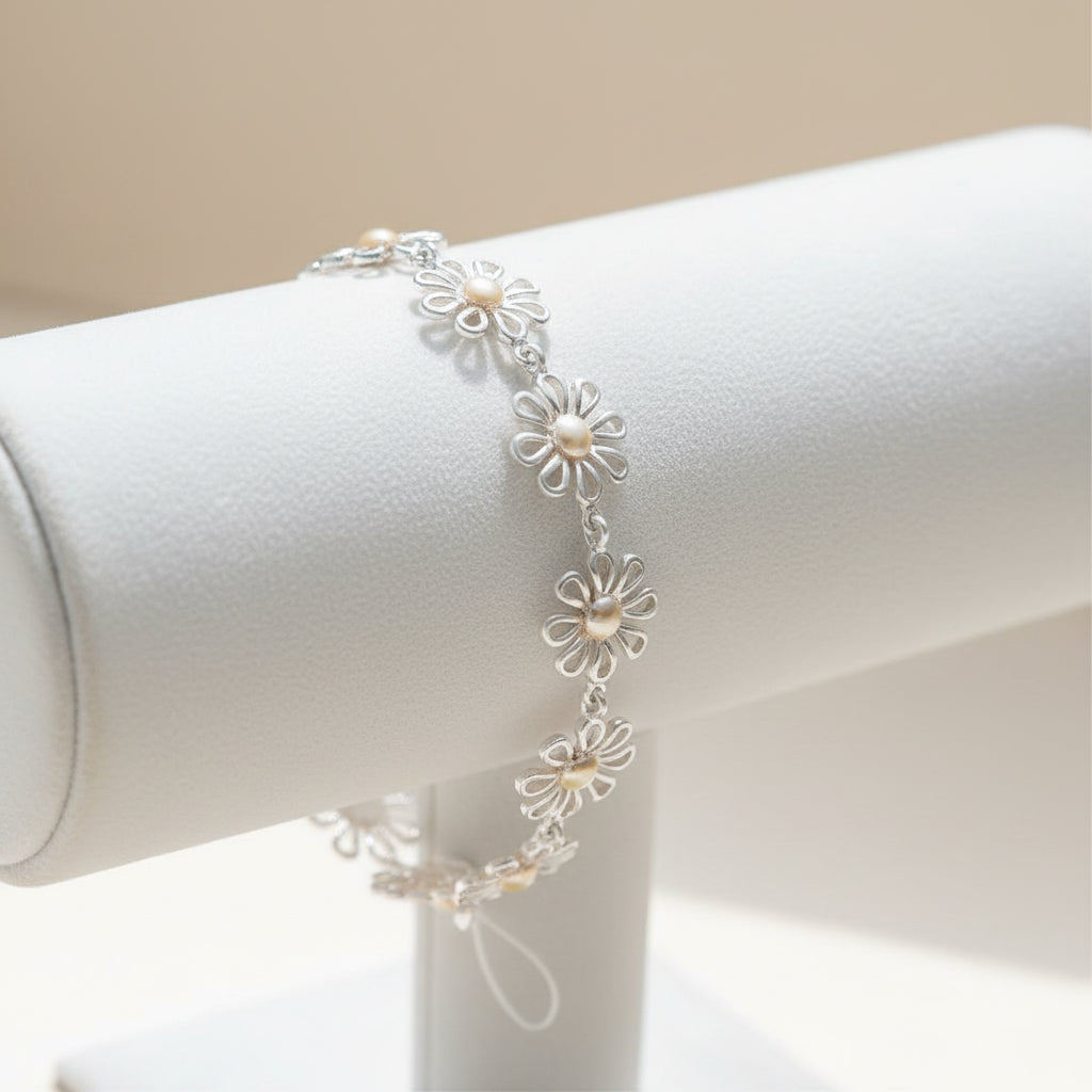 Bracelet pour Femme en Argent, Fleur
