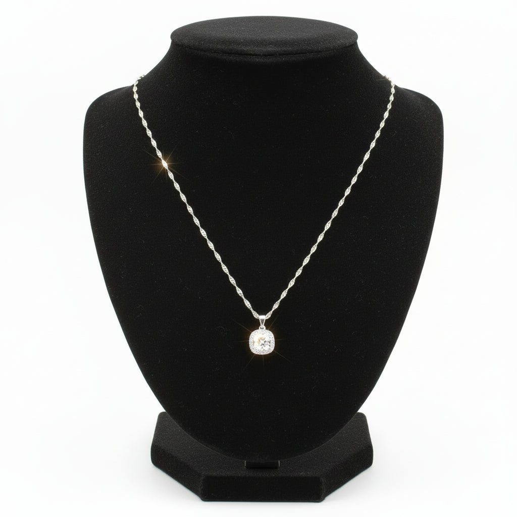 Collier pour femme en acier inoxydable avec pendentif pierre de cristal