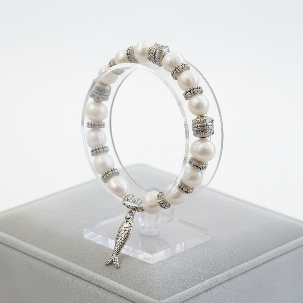 Bracelet en argent pour femme, Perles Poisson