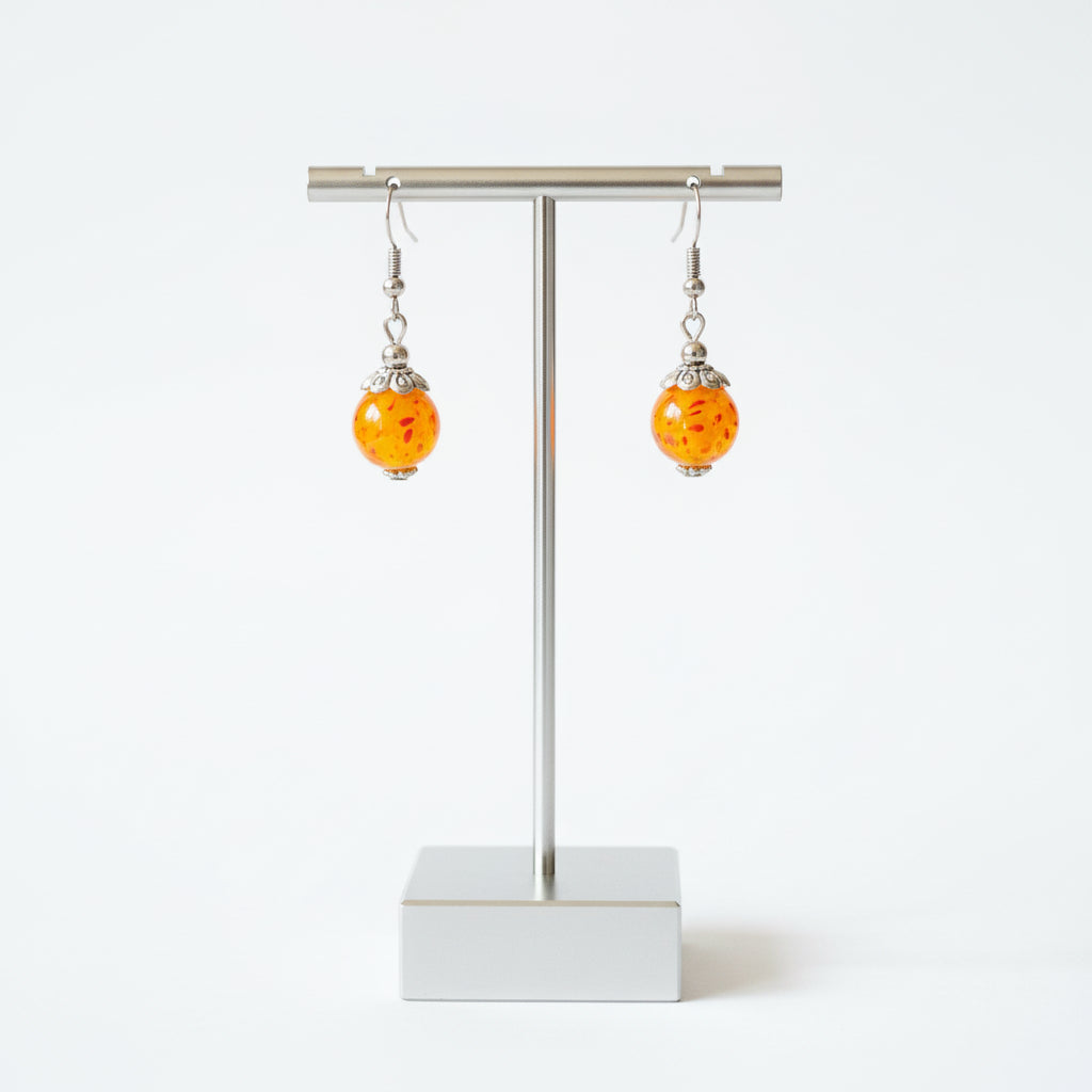 Brincos de Senhora em Prata do Tibet com Bolas Laranja